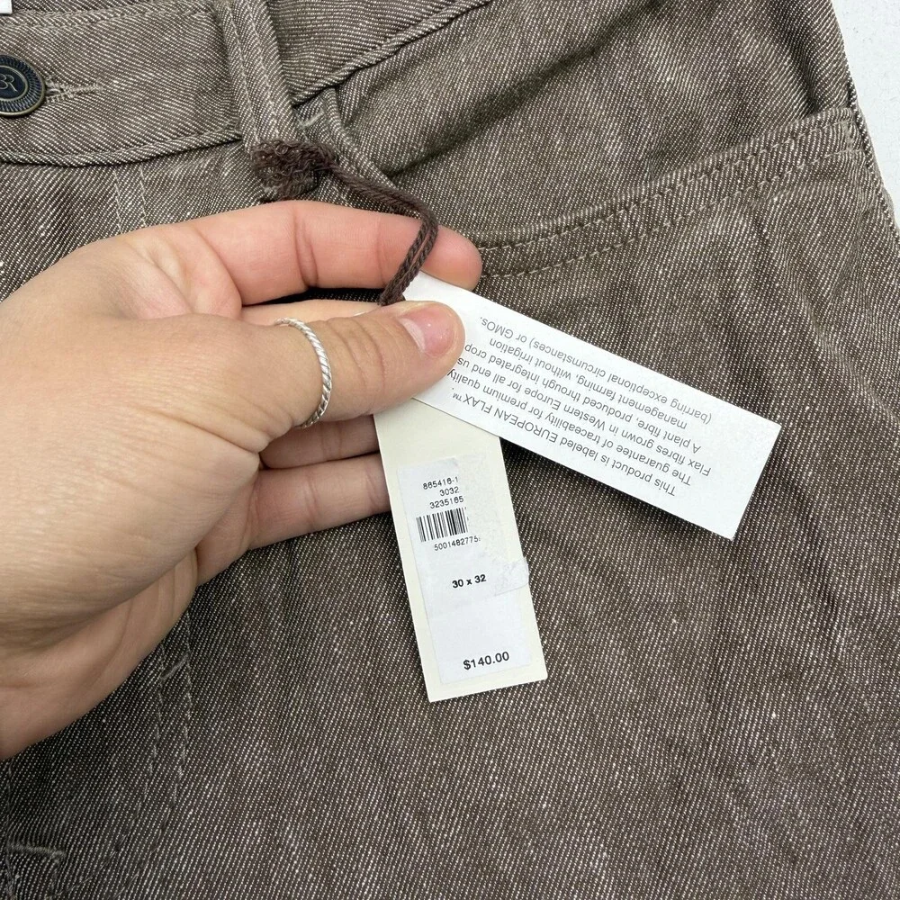 Banana Republic Linen-Cotton Traveler Pants Mens 30x32 Brown Slim Fit Tapered